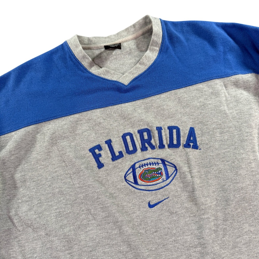 Nike Florida Gators Long Sleeve Shirt Mens XXL Grey Blue Colorblock V-Neck NCAA